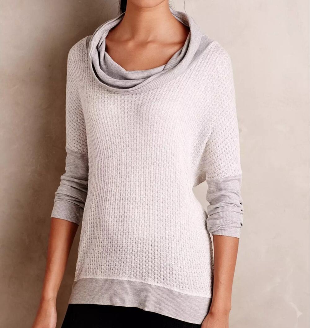 Anthropologie Saturday Sunday Waffle Cowlneck Pullover Top Small
